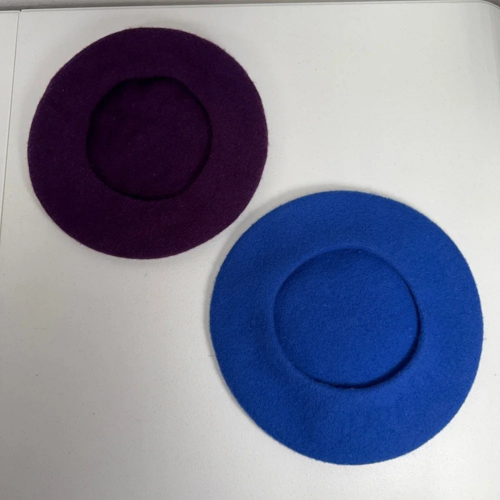 Chic Parisian Beret Hat Set 2 100% Wool Blue Purple French Artist Dark Academia